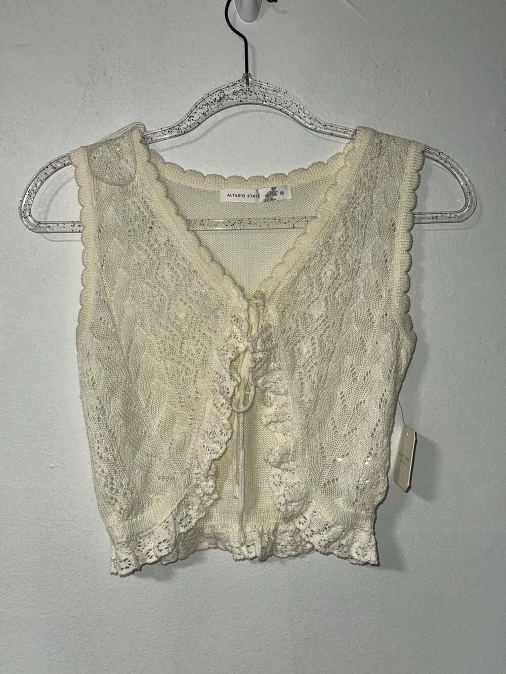 Altar'd State Cream Crochet Lace Tie-Front Sweater Vest XS